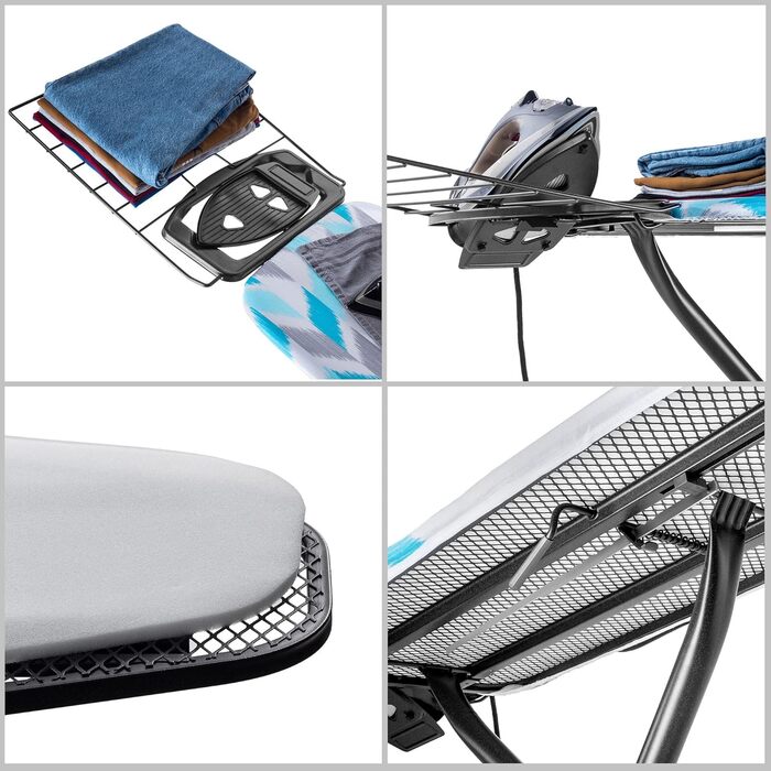 Прасувальна дошка KADAX з висувною полицею, 120x42 см, регульована висота, антиковзні ніжки (Зелений/Блакитний)