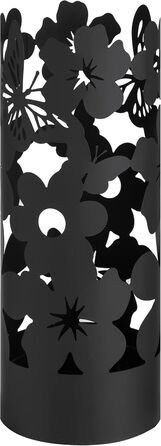 Baroni Home Modern Metal Umbrella Stand Flowers with 2 Hooks and Removable Drip Tray 19 x 19 x 49 cm (black)