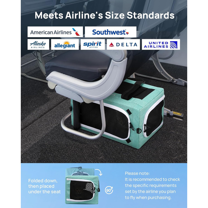 Транспортна сумка для котів Pecute Katzentasche: легка, складана, для котів та маленьких собак, до 4 кг, 44 x 23 x 30 см, аква-зелений