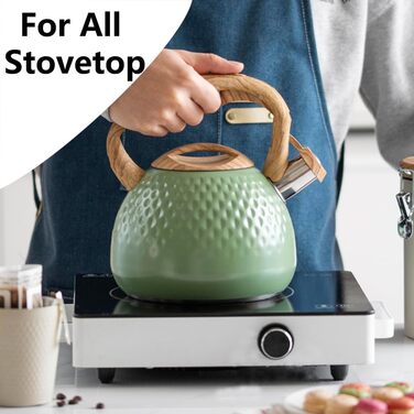 Чайник-свисток з нержавіючої сталі 3L, чайник-свисток, сучасний чайник Induktion, велика ємність для чаю та кави, підходить для всіх типів плит (зелений)