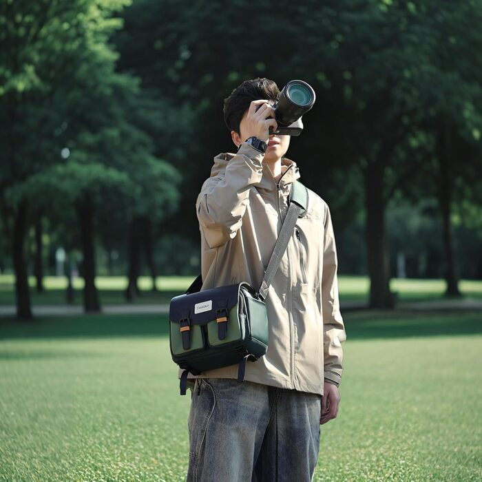 Сумка для фотоапарата Cwatcun: компактна водонепроникна сумка-месенджер для DSLR/SLR/бездзеркальної камери та об'єктивів, з тримачем для штатива (Зелений, M)