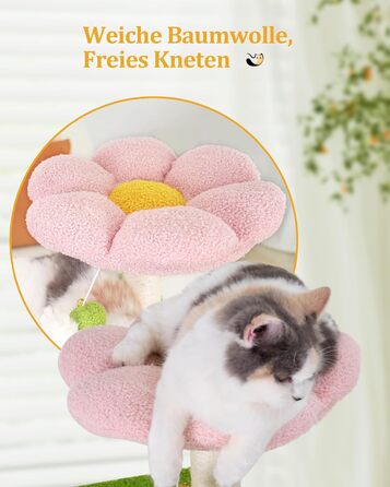 Кігтеточка-будинок для котів з квітами, 104 см, зелено-рожевий. Багатоповерхова кігтеточка з гамаком та будиночком.