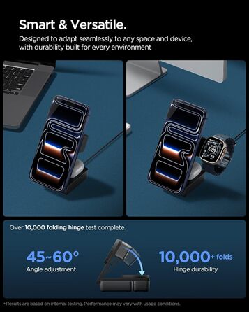 Зарядна станція Spigen Essential Qi2.2 25W 3-в-1 MagSafe для iPhone 17/16 Pro Max, Pixel 10 Pro, AirPods, Samsung Galaxy S26 Ultra - Чорна + USB-C кабель 2м