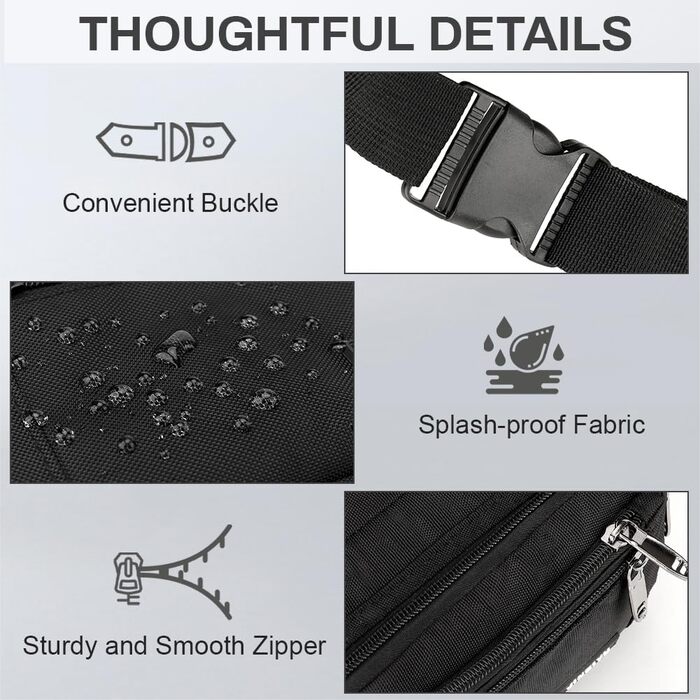 Поясна сумка на пояс для чоловіків та жінок, сумка на ремінь з блискавкою, універсальна сумка на стегно з 5 відділеннями, спортивна сумка на стегно для активного відпочинку, туризму, кемпінгу та їзди на велосипеді, чорна