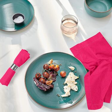 Palisa Cloth Napkins with Mitered Edge Details, Set of 12, 45.7x45.7 cm, Hot Pink – Reusable Cotton Napkins – perfect for weddings and everyday use