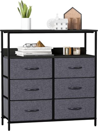LYNCOHOME Chest of Drawers with Fabric Drawers, Sideboard Entryway Cabinet with 6 Fabric Drawers and Compartments, Drawer Unit Storage Furniture for Kitchen, Office, Bedroom (Gray)