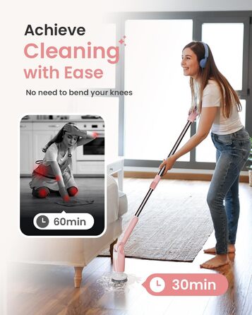 Leebein Electric Cleaning Brush, 2024 New Spin Scrubber with 8 Interchangeable Brush Heads, Remote Control, Adjustable Long Handle 38-132CM & 2 Speeds and for Bathroom/Kitchen