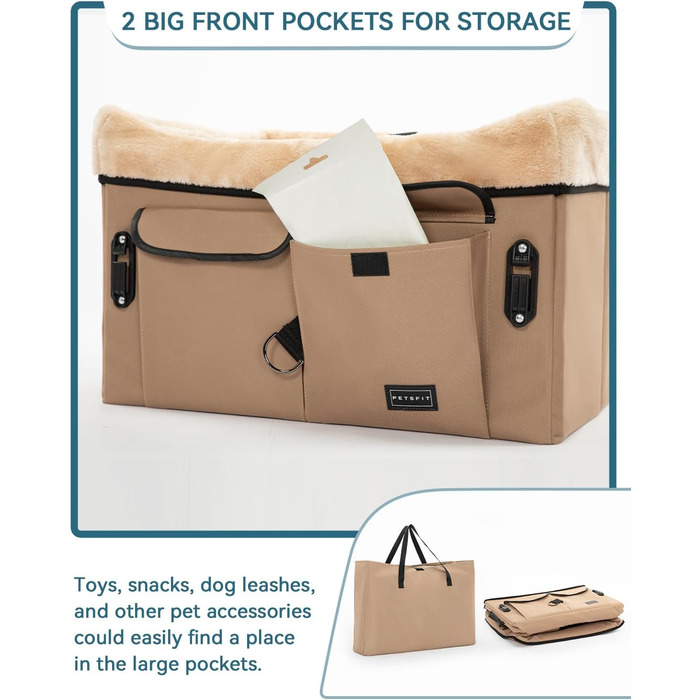 Автокрісло для собак Petsfit - середній розмір, бежеве, з ременями та кишенею