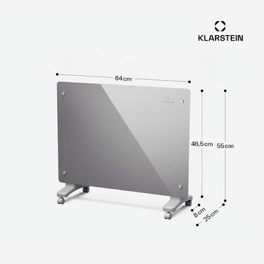 Електричний конвектор Klarstein Bansin Smart 2500W з керуванням через додаток, X-подірним нагрівальним елементом та захистом від перегріву, IP24, для кімнат та зимових садів