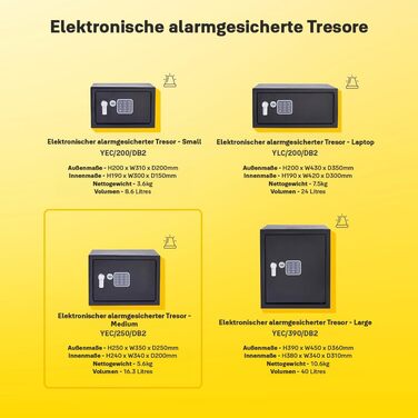 Сейф Yale з електронним замком та сигналізацією, 100 000 комбінацій, для встановлення та заклеювання, сирена 130dB, чорний, 20 x 31 x 20 см (8,6 л)