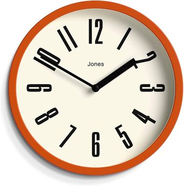 JONES CLOCKS® Hot Tub Wall Clock | Small Retro Round Clock | 20cm | Orange | Easy-to-Read Numbers | Ideal for Kitchen, Office, Kids' Room, or Any Small Space