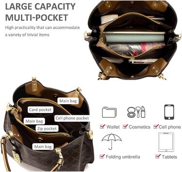 Сумка жіноча Nicole & Doris елегантна шопер середнього розміру з PU шкіри коричнева з брелоком