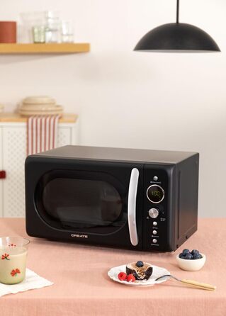 Мікрохвильова піч з грилем Retro, 20 л, кремово-білий колір, LCD-дисплей, 9 меню, багатофункціональна