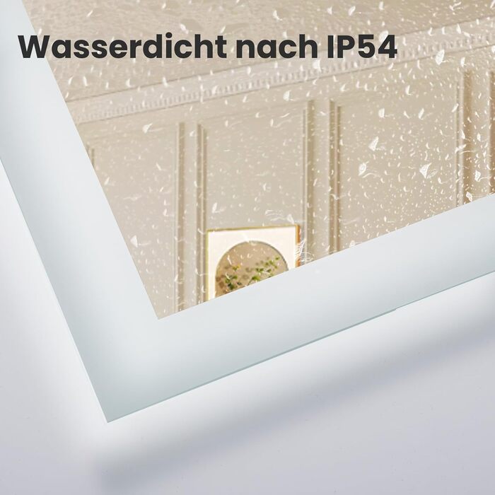 Дзеркало для ванної кімнати з підсвічуванням 70x50 см | LED дзеркало | IP54 вологостійке | Сенсорне управління | Настінне дзеркало | Горизонтальна/Вертикальна установка 6500K холодне біле світло
