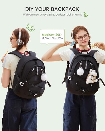 Шкільний рюкзак LOVEVOOK для підлітків та дівчаток, 5 клас, з нагрудною стрічкою, легкий, 15.6', чорний