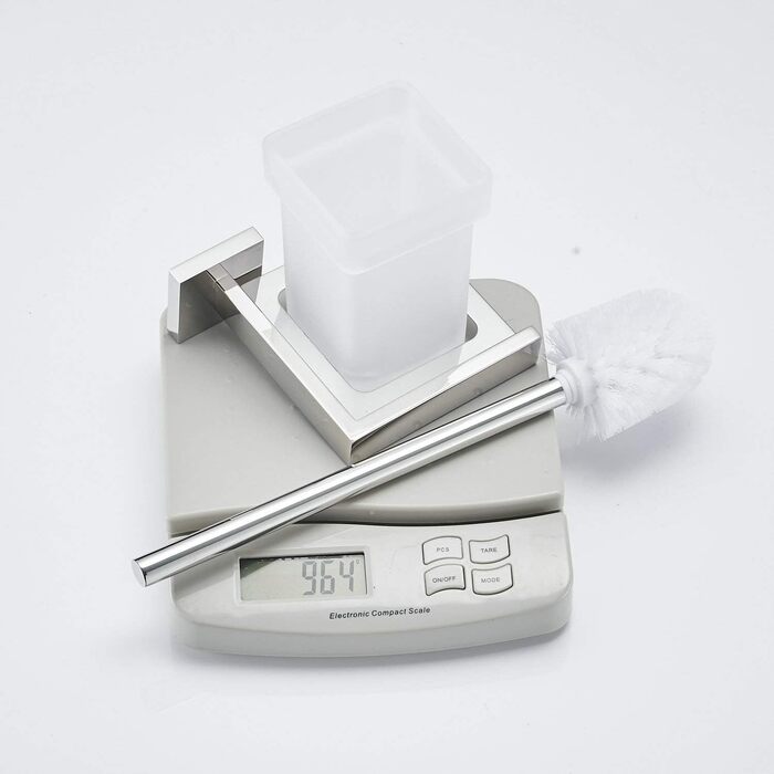 WC brush and holder, wall brush holder, chrome, toilet brush set. Toilet brush set made of 304 stainless steel and frosted glass for bathrooms.