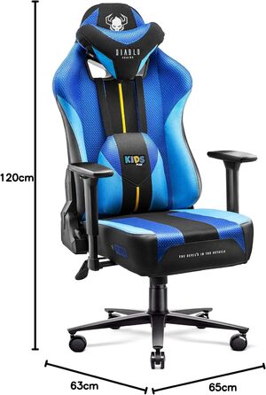 Ігрове крісло Diablo X-Player Frost Black Kids S, тканина, 3D підлокітники, ергономіка, подушки для шиї та попереку, для дітей