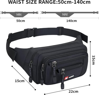 Водонепроникна поясна сумка-бананка для чоловіків та жінок. Чорна, з блискавкою, для подорожей, піших прогулянок та активного відпочинку на природі.
