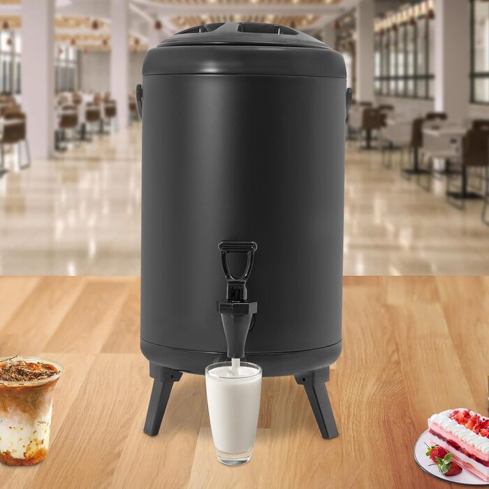 Stainless Steel Drink Dispenser, 10L Beverage Container with Spout, Cold and Hot Drink Dispenser for Parties and Camping (Black)