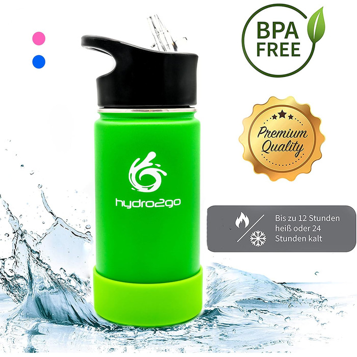 Stainless Steel Kids Water Bottle - BPA-Free Thermos Bottle with 2 Leak-Proof Caps (Straw & Sport) - 350ml