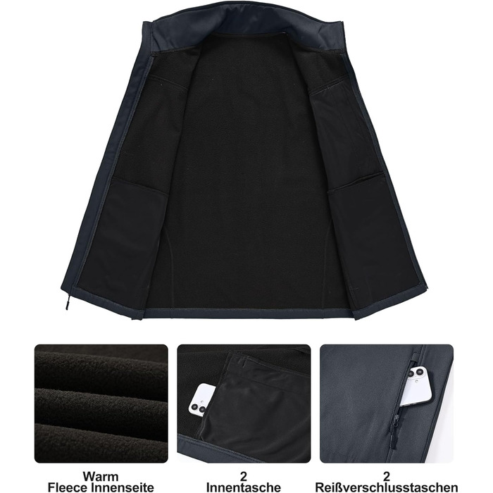 Чоловіча куртка Weste Outdoor з софтшелла, водонепроникна та вітронепроникна, з флісовою підкладкою, для походів, сіра (M)