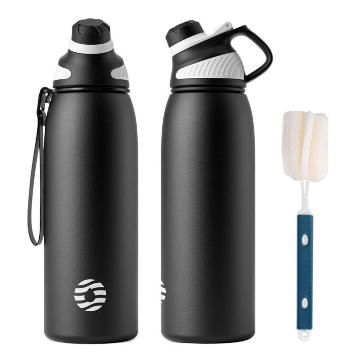 Фляга спортивна Fjbottle Edelstahl 1 л з магнітною кришкою, BPA-Free, для школи, фітнесу, чорна