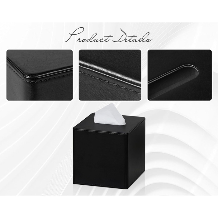 Стильна коробка для серветок квадратна, PU-шкіра, чорна. Організатор для ванної, спальні, кухні, офісу