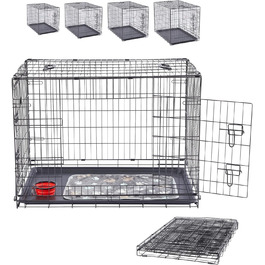 Клітка для собак Arebos | Транспортний бокс для собак, розкладний | Клітка-бокс для собак з 2 дверцятами | Клітка для собак в авто, для дому (63 x 45 x 51 см)