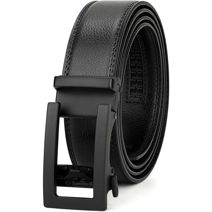 Чоловічий шкіряний ремінь JasGood з автоматичною застібкою, ширина 35 мм, чорний, 130 см (для талії 101-115 см)