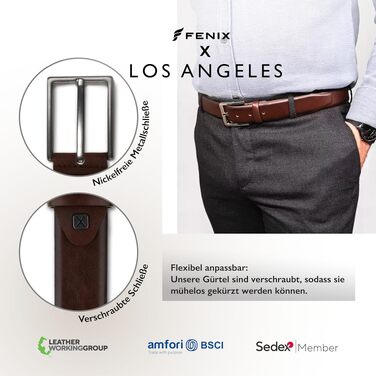 Чоловічий ремінь FENIX LOS ANGELES Toffee Brown (95 см) — шкіряний, регульований, з нікель-вільною пряжкою, ширина 30 мм, для костюмів та джинсів