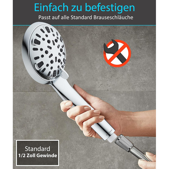 BLUMBACH® Shower Head - Water-Saving - High-Pressure Aqua Joy Shower Head - 8 Spray Patterns, Pressure-Boosting Shower Head, Shower Head, Water-Saving Shower Head, High Water Pressure Strong Jet