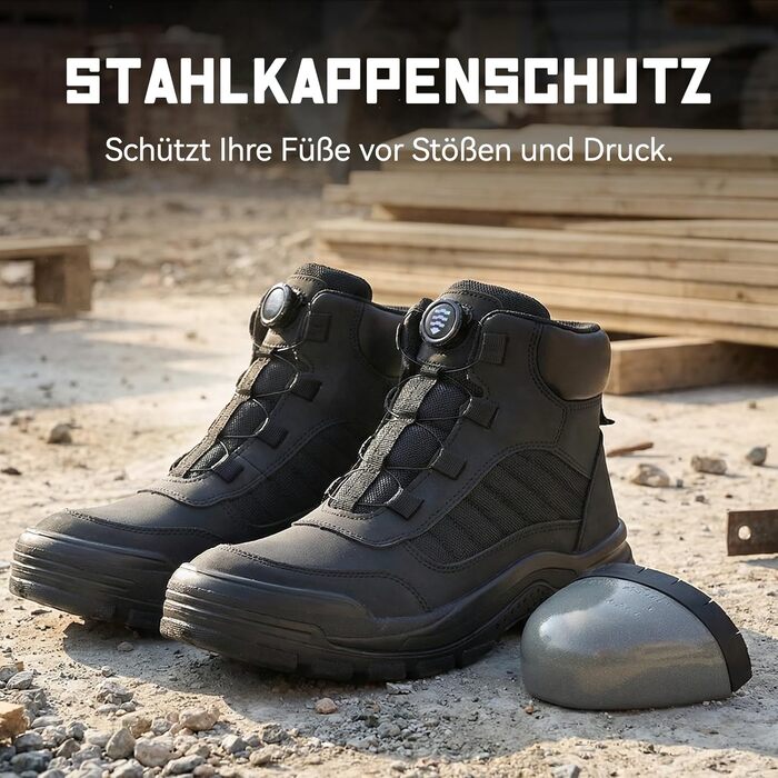 Черевики безпеки ANGRYRAM для чоловіків та жінок, легкі, чорні, з поворотним затвором, 44.5 EU, антиковзаючі, захист від проколів