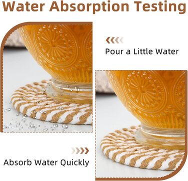 Absorbent Coasters for Drinks – Boho Coaster Set for Coffee Table – Stylish Natural Material, Home Decor, Colorful Cup Coasters with Holder, 10.9 inches, Light Coffee