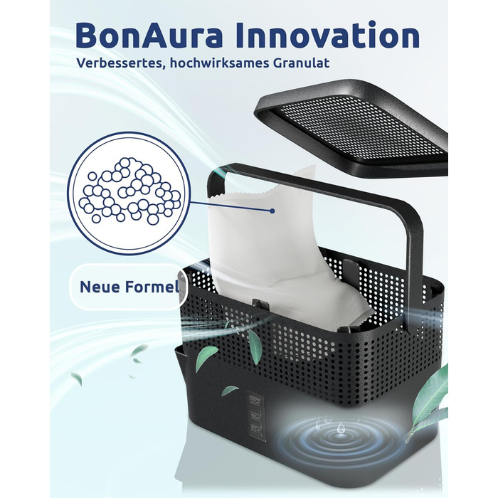 Зволожувач повітря BonAura® без електроенергії для підвалів, ванних кімнат та інших приміщень. У комплекті 980г зволожуючого наповнювача. Гранули зволожувача та осушувача повітря в наборі. Захист від плісняви (4 x наповнювач)
