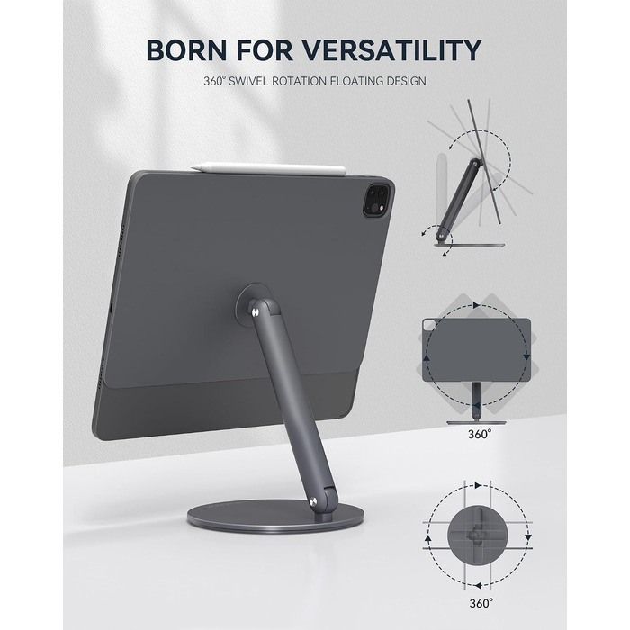 Магнітна підставка LULULOOK для iPad Pro 12.9 та iPad Air 13'' M4/M3/M2 — поворотна на 360°, складна, алюмінієва