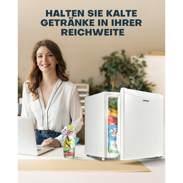 Upstreman 46L Mini Fridge with Freezer, Adjustable Thermostat, Energy Efficient, Quiet, Compact Refrigerator for Dorm, Office, Bedroom - White