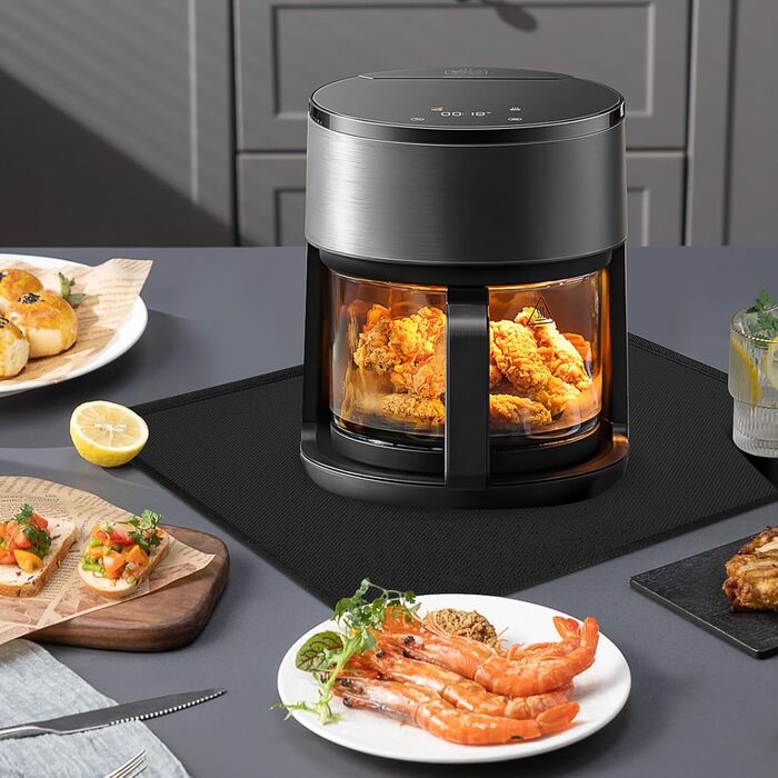 Термостійкий килимок 40 x 45 см - захист від нагріву для фритюрниці, стільниці, масло- та водовідштовхувальний, легко миється, чорний, 1 шт.