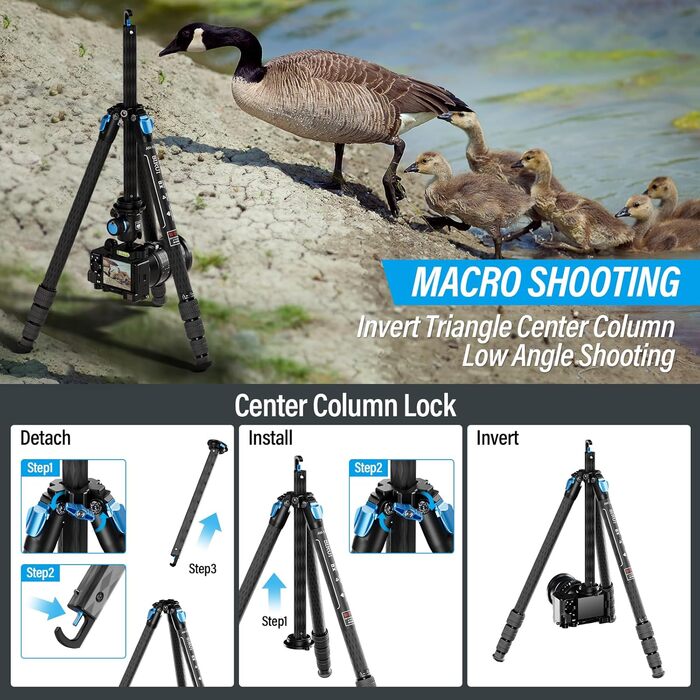 Штатив SIRUI AM124 Carbon з кульковою головкою AM01, легкий туристичний штатив, сумісний з Acra, водонепроникний, 159 см, навантаження 12 кг