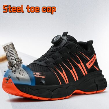 Черевики робочі чоловічі легкі, захисні черевики зі сталевим підноском, жіночі, дихаючі, зручні, широка колодка, гумова підошва, помаранчеві, 40 EU