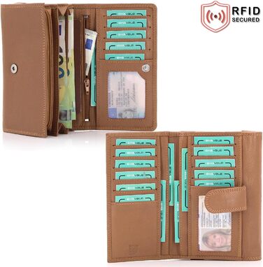 ekavale Women's XXL Leather Wallet with RFID Protection - Leather Wallet with Multiple Compartments for Women (Tan)
