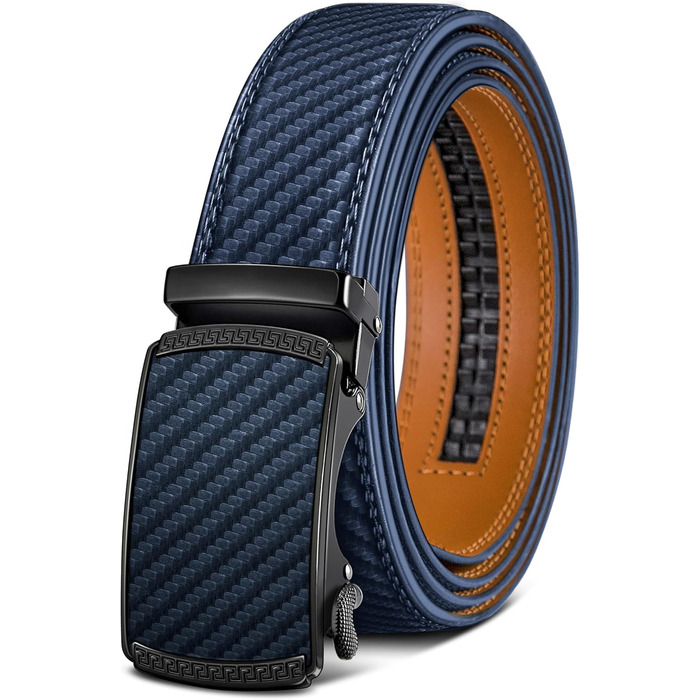 Чоловічий шкіряний ремінь BULLIANT з автоматичною застібкою-ра́тче́м, ширина 35 мм, регульований розмір, колір: темно-синій