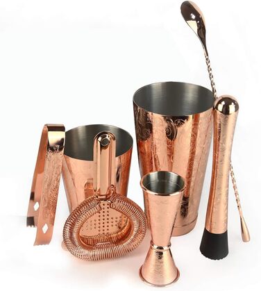 Набір бармена SKY FISH Barkeeper-Set: 6 предметів з нержавіючої сталі, з покриттям, включає шейкер, ложку, мадлер, мірний стакан, сито та льодогенератор