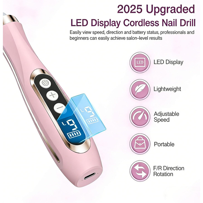 Електричний набір для манікюру та педикюру Nagelfräser 15 в 1, 20000 об/хв, рожевий