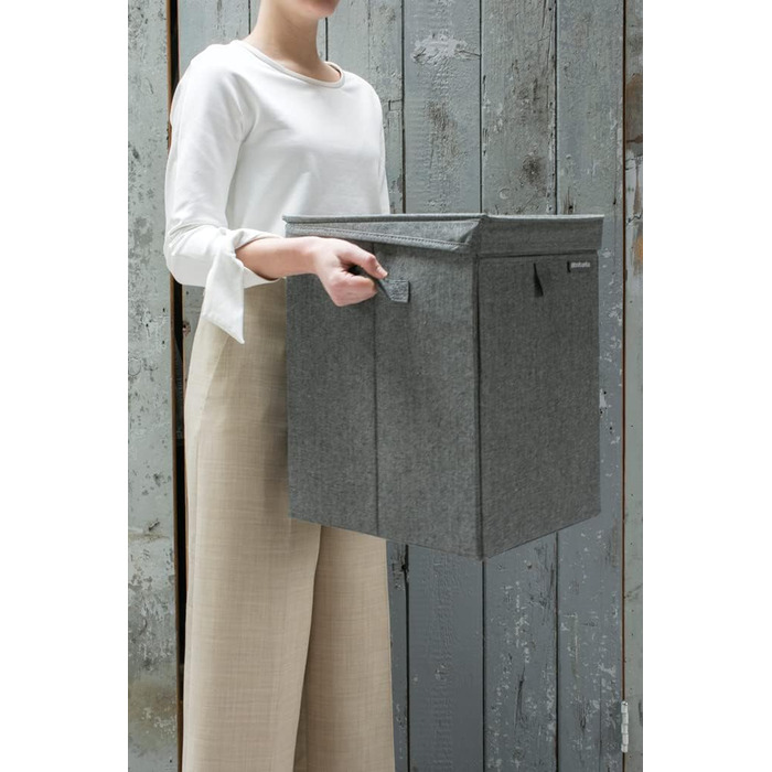 Brabantia Stackable Laundry Box 35L - Front and Top Opening - Large Volume - Lightweight and Sturdy Handles - Pepper Black