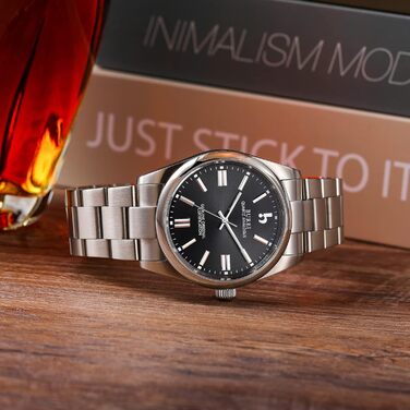 Годинник чоловічий BUREI - елегантний кварцовий годинник з нержавіючої сталі (чорний/сріблястий)