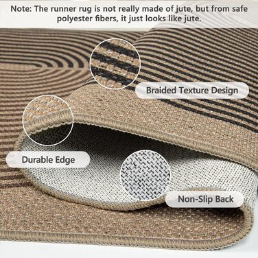 Килимок для підлоги 80x200 см з джуту - чорно-коричневий, неслизький, для кухні, коридору, спальні, балкону