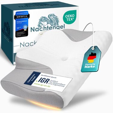 Ортопедична подушка Nachtengel – ергономічна подушка для шиї з Memory Foam, сертифікат IGR, проти хропіння, підтримка шиї для спини, живота та тих, хто спить на боці, білий та сірий колір