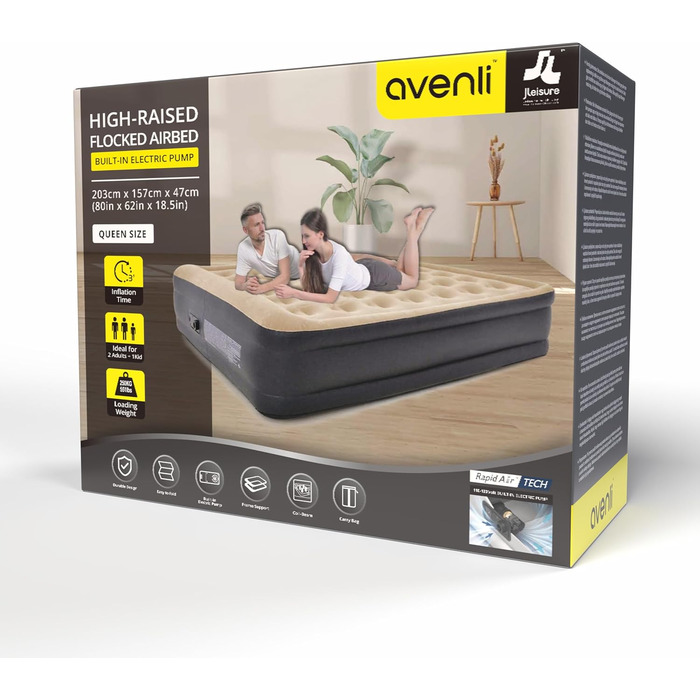 Надувний матрац Avenli для 2 осіб 203x157x47 см з вбудованим насосом - самонадувний матрац для кемпінгу та дому