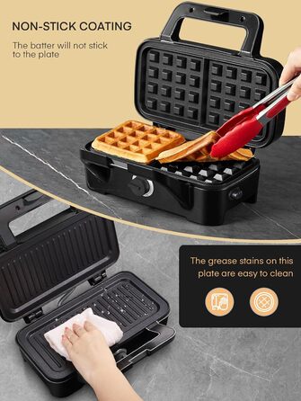 Sandwichmaker 1200W 3-в-1: сендвічниця, вафельниця, контактний гриль з регулюванням температури та антипригарним покриттям | LED-дисплей, нержавіюча сталь/чорний