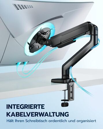 Кронштейн для монітора ARES WING для плоских та вигнутих екранів 17'-40', регульований по висоті, навантаження до 12 кг, VESA 75/100 мм, чорний, один рукав